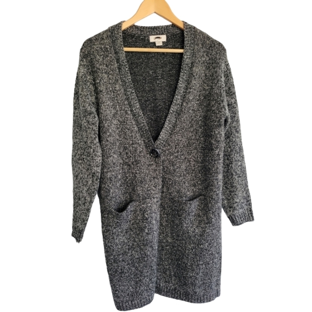 Ann Taylor Loft Marled Black and Gray Long Sweater Cardigan Size Small NWOT